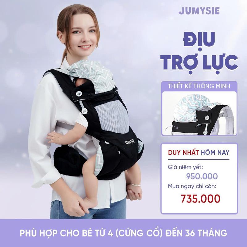  Jumysie Địu Em Bé Trợ Lực Cao Cấp - Nhẹ Vai Thoáng Mát Chuẩn Y Khoa Cho Bé 4–36 Tháng 