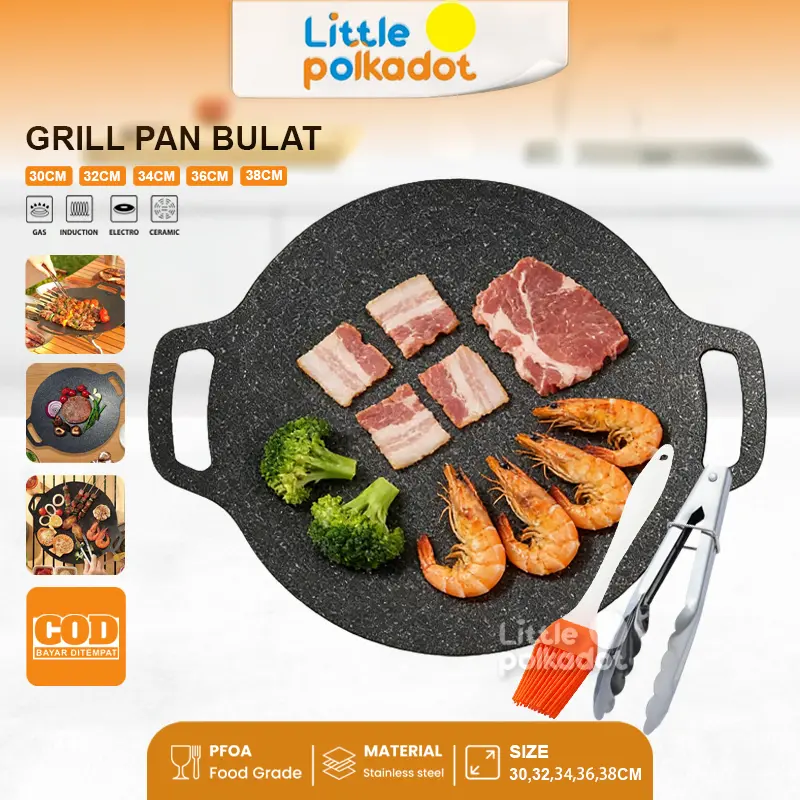 3in1 set Capitan+kuas+Panggangan Pembakaran anti lengket Alat Panggangan BBQ Grill Pan Set Korean Wajan Bulat Anti Lengket Pemanggang Serbaguna/BBQ Piring Pemanggang Baja /Panggangan Bulat/Alat panggang serbaguna/Alat panggang sate pembakaran anti lengket