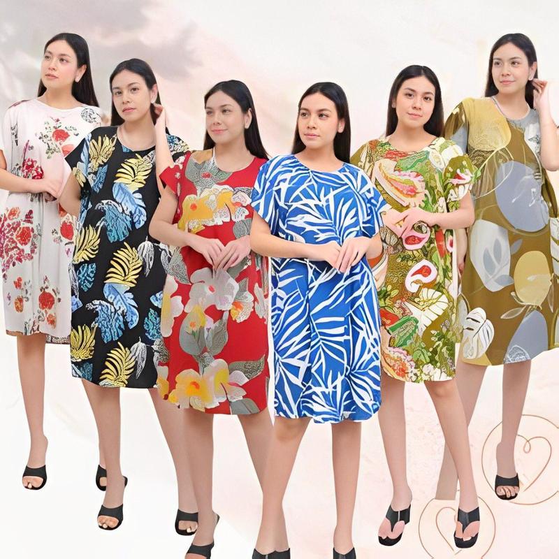 90ribu Dapat 9pcs Daster Rayon Promo Cuci Gudang Dress Busui Kancing Midi Motif 0