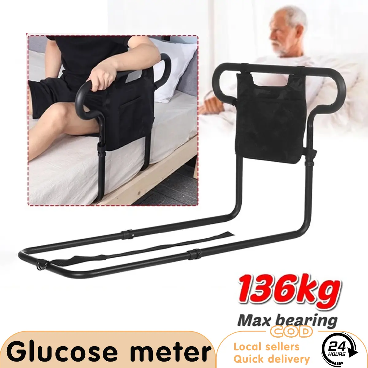 bed railings for elderly Bed Assist Rail Handle and Hand Grab Bar, Adjustable Bedside Safety