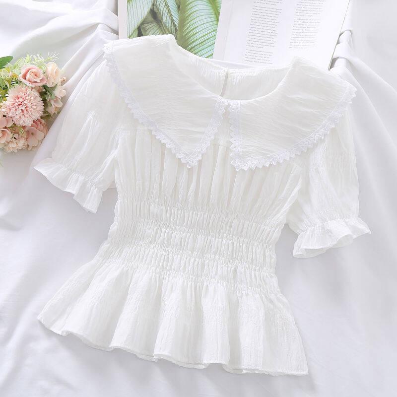 Áo Sơ Mi Nữ Đẹp 2025 Áo Cánh Voan Cho Nữ, Phong Cách Pháp Mới, Cổ Áo Ren Thiểu Số, Dáng Ôm Và Đa Năng, Áo Cánh Thời Trang Cho Nữ, Phong Cách Mùa Hè