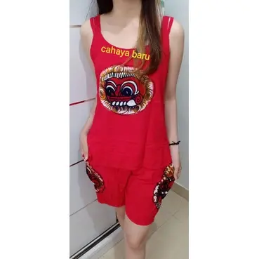 setelan baju bali tali3 ori barong lukis size M.L.XL.XXL celana pendek 4