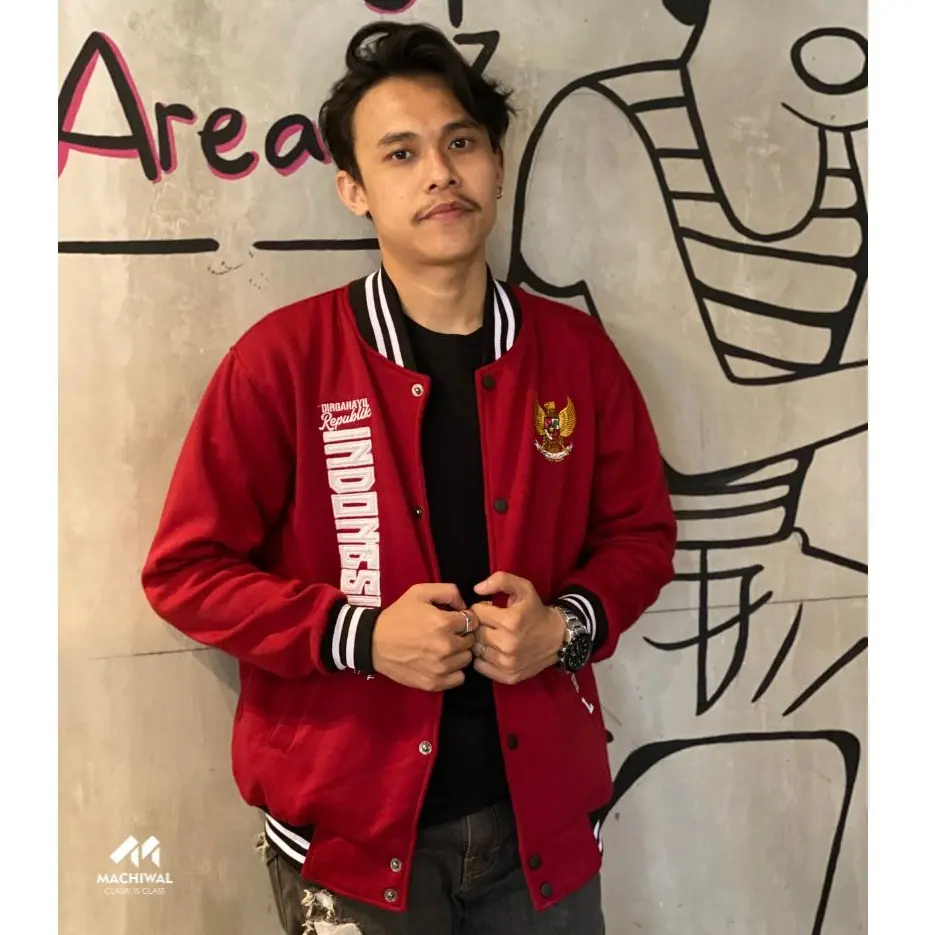 Jaket Varsity Vintage Baseball Pria Wanita Timnas Garuda Indonesia Terbaru Tangan Panjang Full Bordir