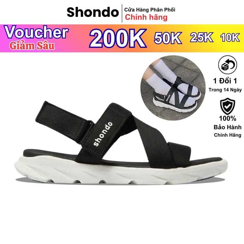 Shondo Giày Sandal Nam Nữ F6 Sport Đen Trắng F6S Đế Bằng Chất Liệu Siêu Nhẹ Dập Logo Thích Hợp Học Sinh Sinh Viên