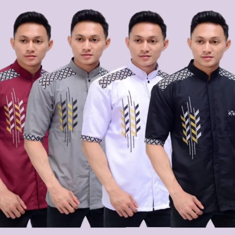 baju koko pria dewasa lengan pendek kemeja muslim cowok putih hitam