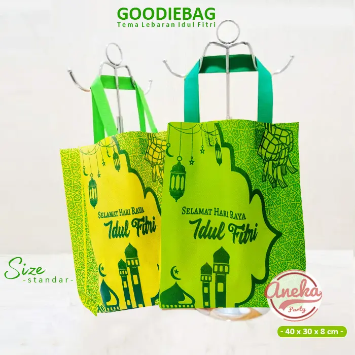 isi 12 Tas Parsel Idul Fitri standar grosir / Goodie Bag Idul Fitri / Kantong Snack Souvenir parsel lebaran / tas lebaran idul fitri / tas kain lebaran 0