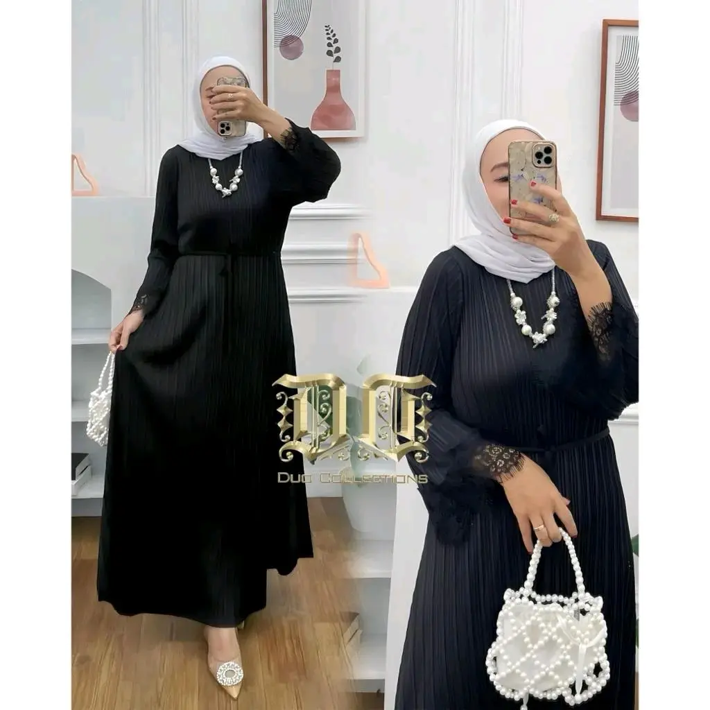 Azizah pleated 082/050 lace sleeve dress premium formal ramadan raya fit till Plussize