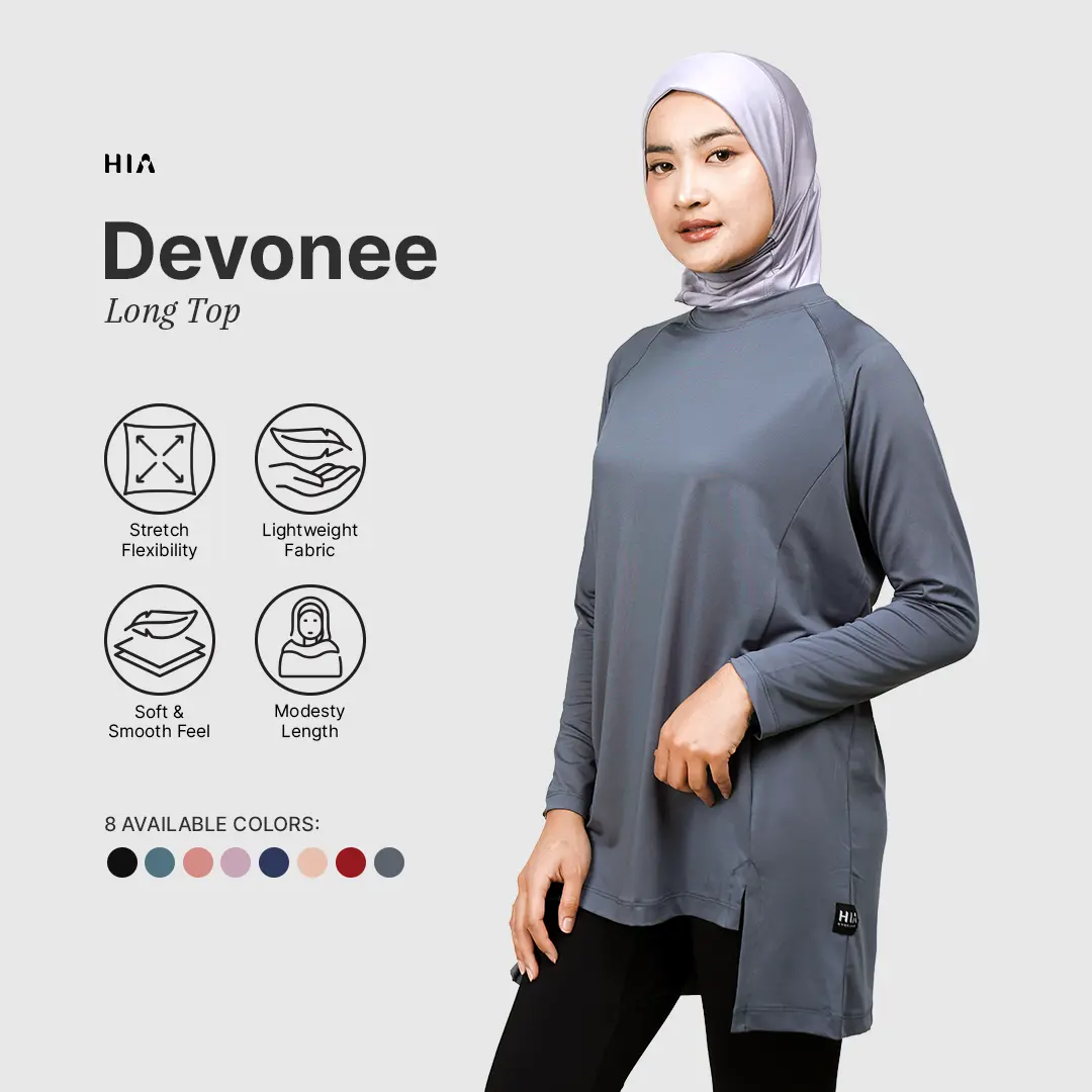 HIA EveryWear Devonee Long Top Atasan Olahraga Wanita Hacktive Fabric Polos Baju Muslim Panjang Celana Tunik Keren Elegan