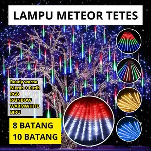 Lampu Meteor LED Hujan 50cm RGB MERAH PUTIH RAINBOW WARNA WARNI BIRU WARMWHITE KUNING 1 set 8 Batang 10 Batang lampu  taman  outdoor
