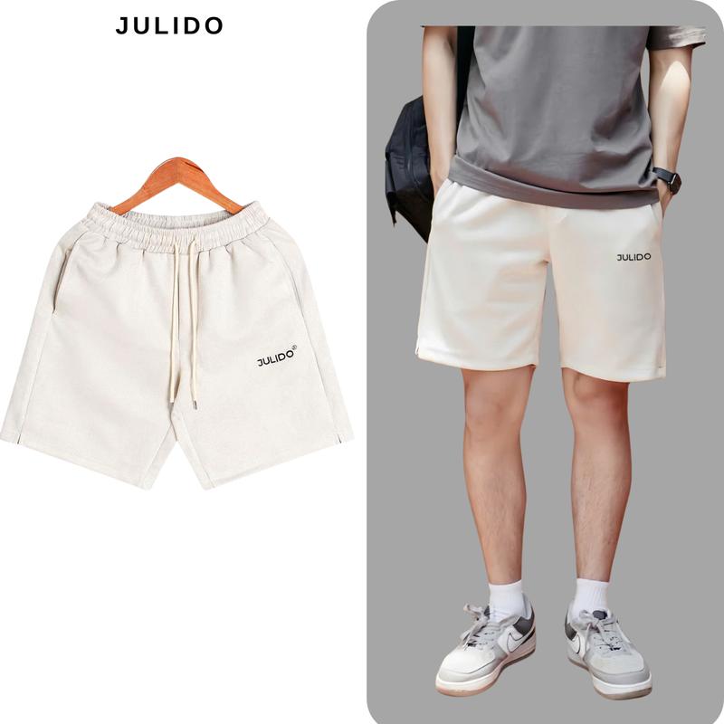 Quần short JULIDO nam nữ da lộn, chất vải co giãn 4 chiều thoáng mát, hình thêu sắc nét Mensweat