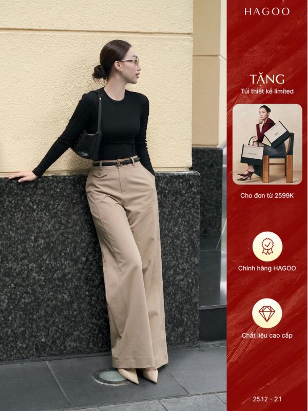  Quần kaki nữ HAGOO dáng suông bổ thân có nắp túi thời trang công sở thanh lịch  Q725  