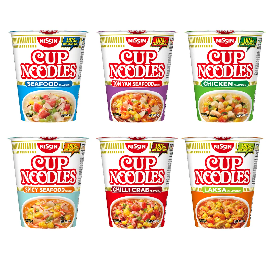 [BUNDLE OF 4] NISSIN INSTANT CUP NOODLES, TOM YAM, CHICKEN, SEAFOOD, CHILLI CRAB, LAKSA, SPICY SEAFOOD 75G instant  noodles cup  noodles
