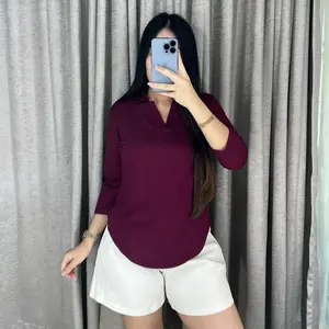 Olive Bordir Atasan Kerah V Lengan Panjang Olive Bordir Atasan Kerah V Lengan Panjang