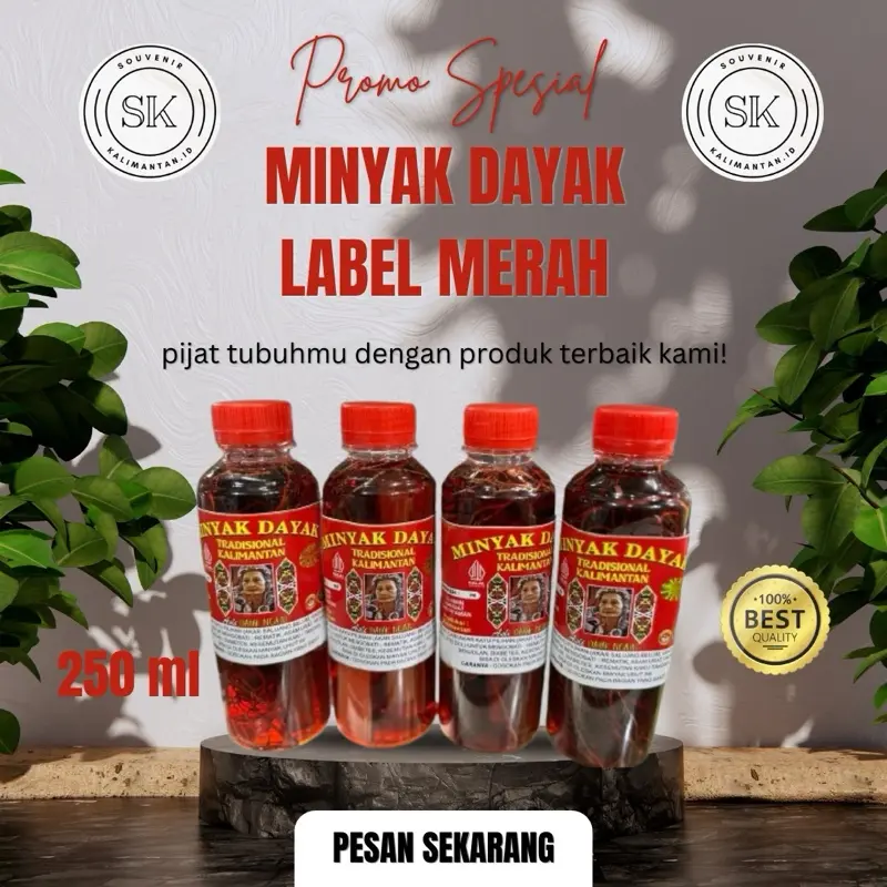 Paket 4 pcs Minyak Urut Dayak Kalimantan Tubuh - Akar Seluang Belum, Ginseng Hutan, Sereh & Palawija - herbal Gatal