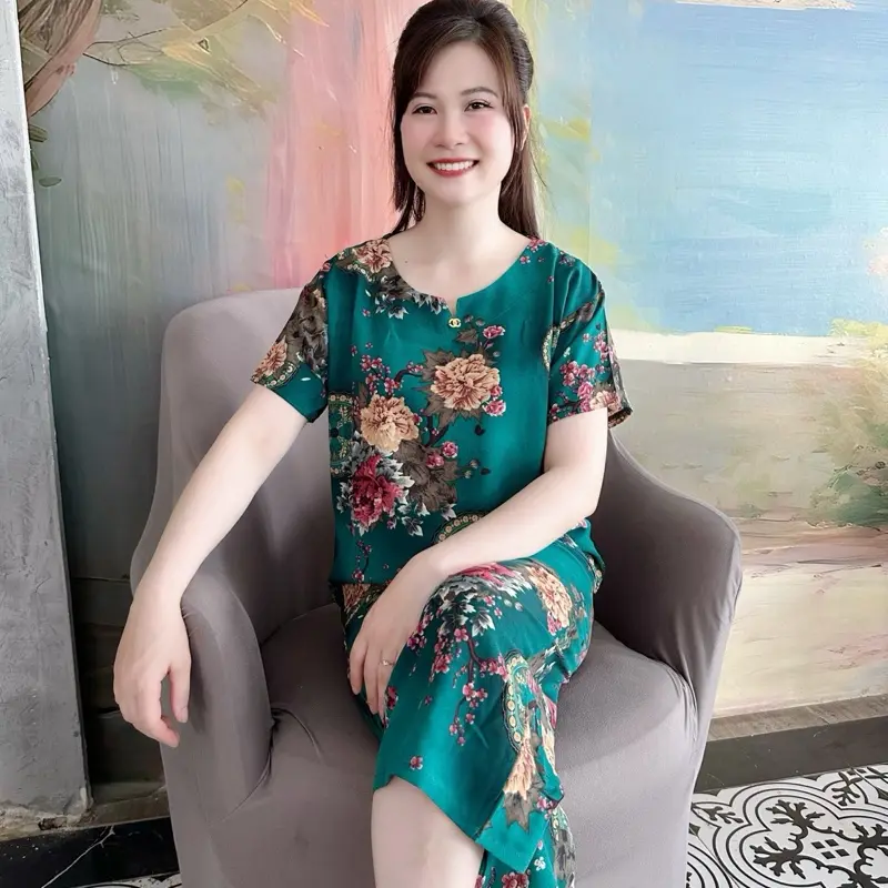 Đồ Bộ Trung Niên Tặng Mẹ-Hoa Lá Mẫu mới Hót 2025-(Tay Cộc ,Quần Lửng) | BigBuy360 - bigbuy360.vn