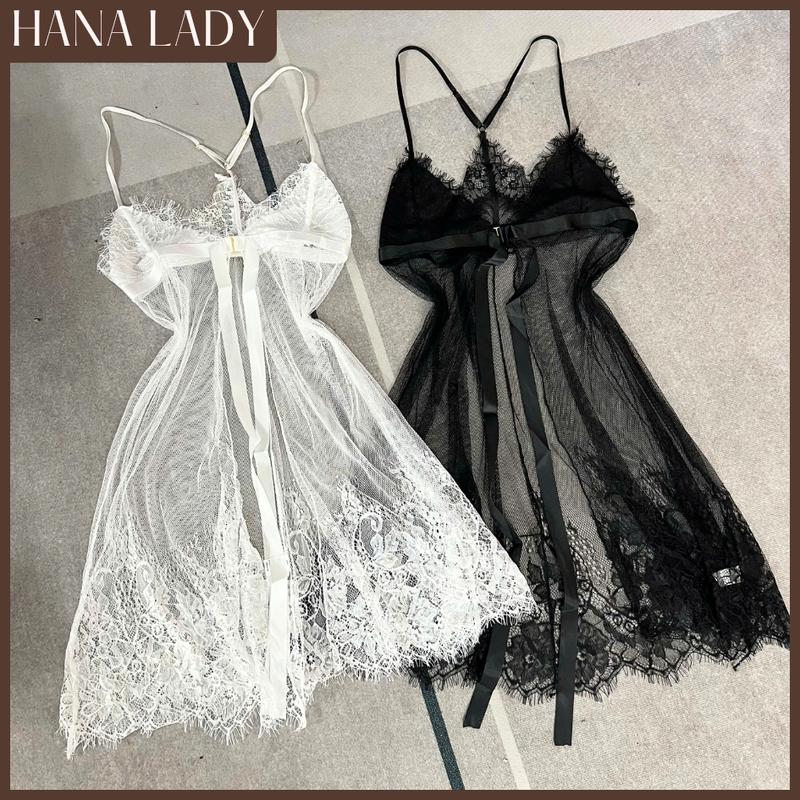 Váy Ngủ Ren Lưới Cài Trước Xẻ Tà Kèm Quần VN152