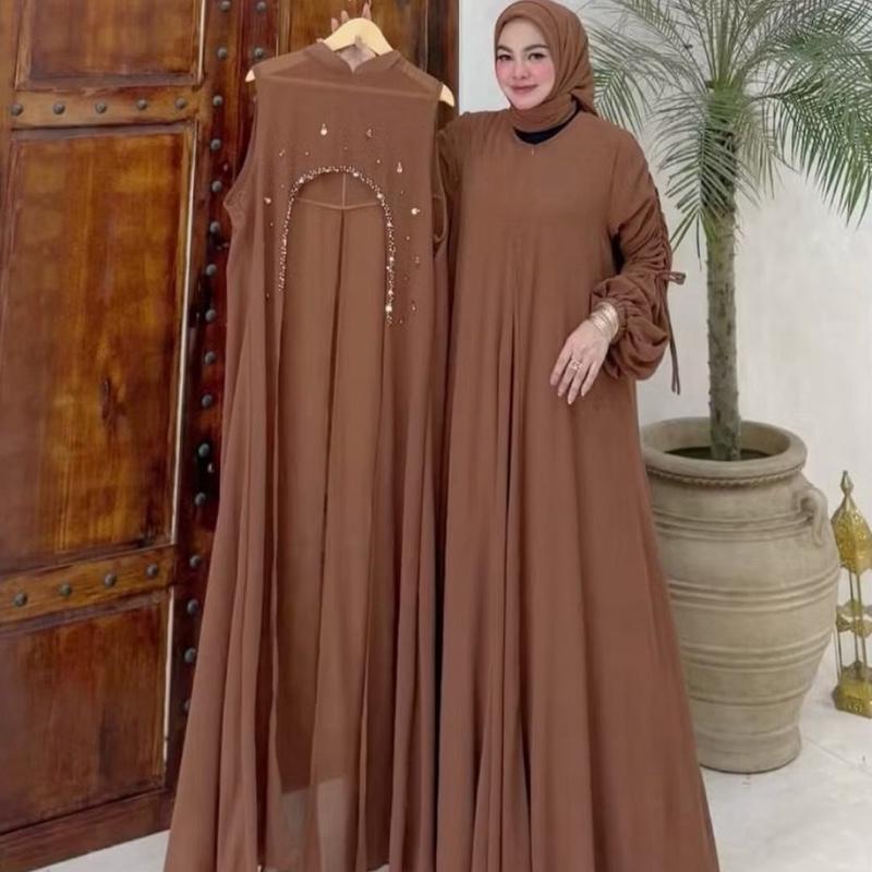 Elora Set Dress 2in1 Gamis Muslim Kondangan Matt Ceruty Babydoll Apk Payet Premium Nyaman Wanita Dewasa Mewah Pesta Remaja Motif Lebaran Simple Ibu Panjang Formal Gaun 4