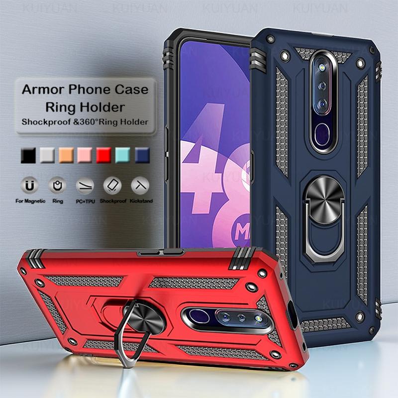 Vỏ chống sốc áo giáp cho OPPO F11 Pro R19, giá đỡ vòng, vỏ silicon mềm Tpu, thêm PC, vỏ điện thoại lưng cứng Ốp