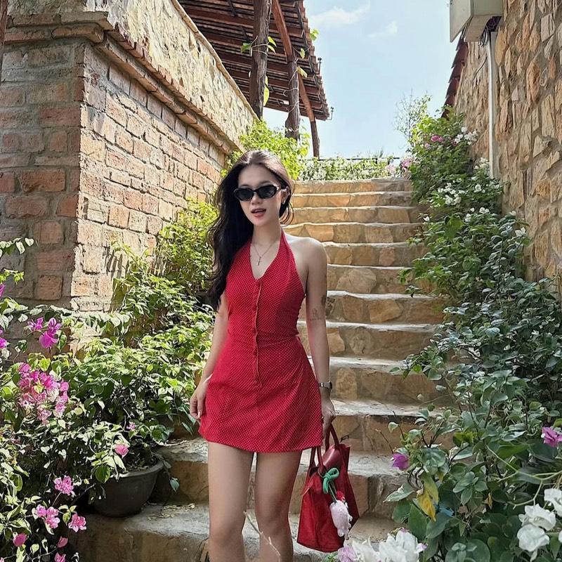 Byinah- Dora Dress váy đỏ chấm bi vintage 0