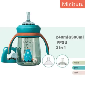 Minitutu Botol Susu Bayi Training Cup 6 Bulan Botol Minum 3in1 PPSU Botol Anti Tumpah BPA Free BB16