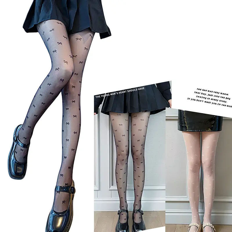 SS25 Women Long 5D Silk Stockings With Bow Graphic Womenwear Clothing Fit Womenswear Sock Lingerie