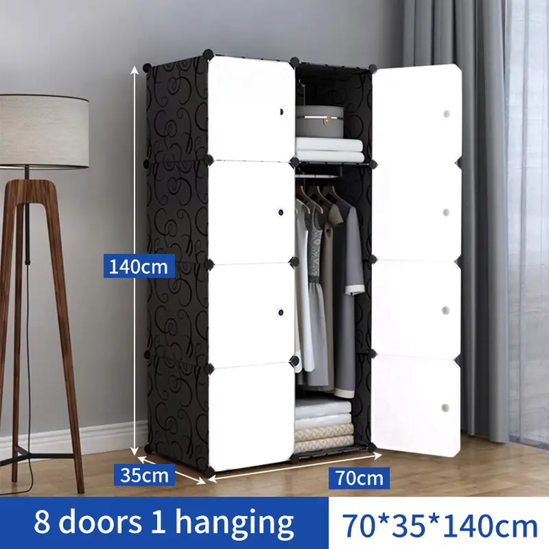 Mes mall Rak furnitur lemari pakaian multifungsi Lemari kain rumah Lemari pakaian dengan rak sepatu Lemari pakaian DIY yang dapat dilepas Tabung baja tahan karat yang diperkuat Penyimpanan multi-lapis Lemari pakaian tahan lembab dan tahan debu Stainless 8