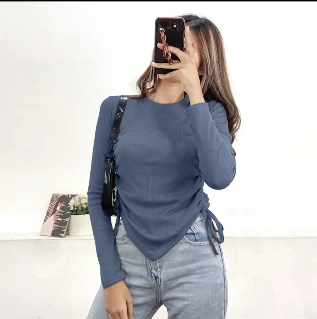 KNIT BLOUSE RIB KNIT ATASAN WANITA TALI SERUT SAMPING | ATASAN WANITA LENGAN PANJANG TERBARU
