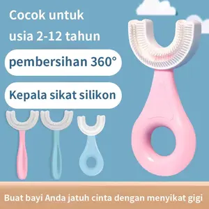 [Waktu terbatas dan gratis ongkos kirim]Sikat Gigi Anak Bentuk U Bahan Silikon Training Toothbrush Tooth Brush Baby Silicon silicone type U 360 Sikat gigi anak bentuk U lembut