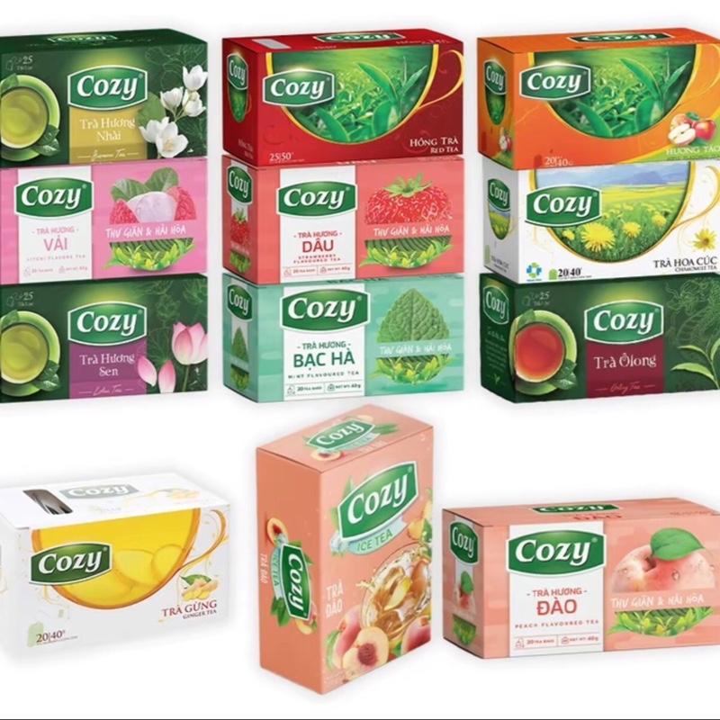 Trà cozy túi lọc đủ vị:đào,dâu,vải-hộp 25-50 túi trà