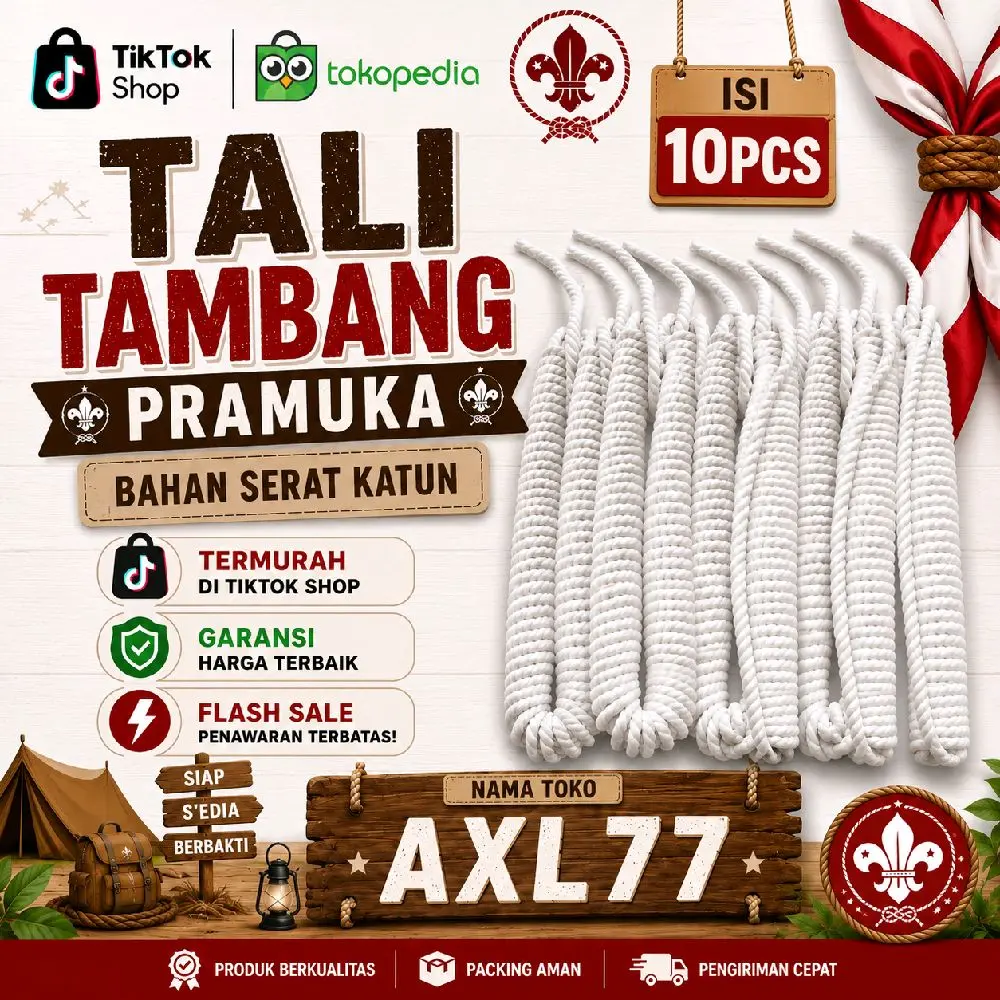 Tali Tambang Pramuka 10M Isi 10PCS Axl77 Panjang 5-6 Meter untuk Diikat Pinggang Ukuran Real 10M