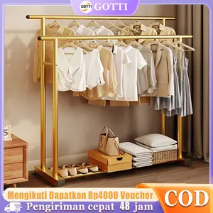 【Stok Tersedia】150x180cm Rak Gantungan Baju 2 Susun Gantungan Baju Besi Gantungan Baju Rak Baju Gantung jemuran baju portable