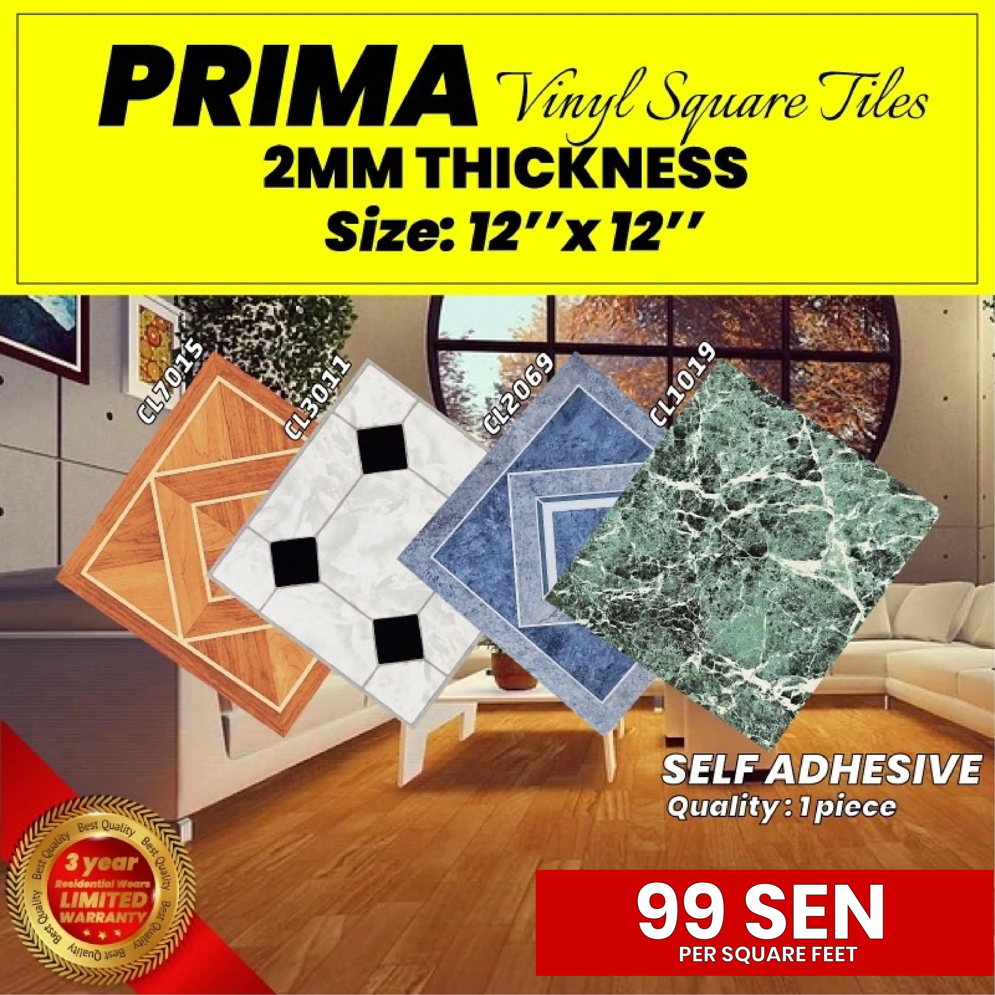 【30CM X 30CM】1pcs Vinyl Sticker Carpet Prima 2mm Pieces Lantai Vinyl Floor DIY