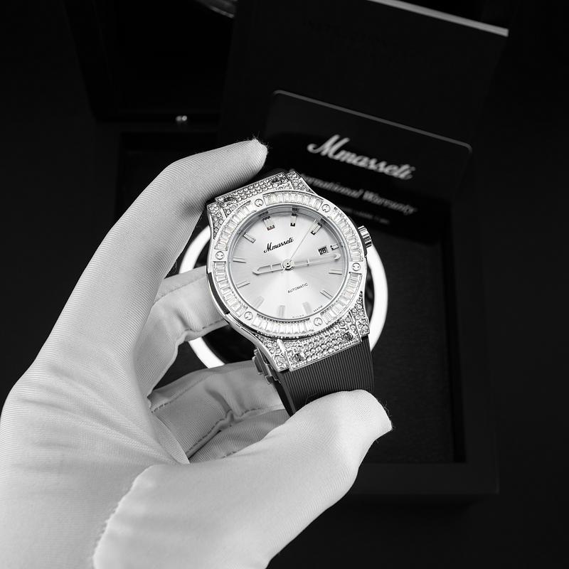 N228  [ Mmasseti X Đình Trưởng ] - Đồng hồ nam automatic Mmasseti chính hãng , dây silicon khóa bấm thông minh , chống nước tốt