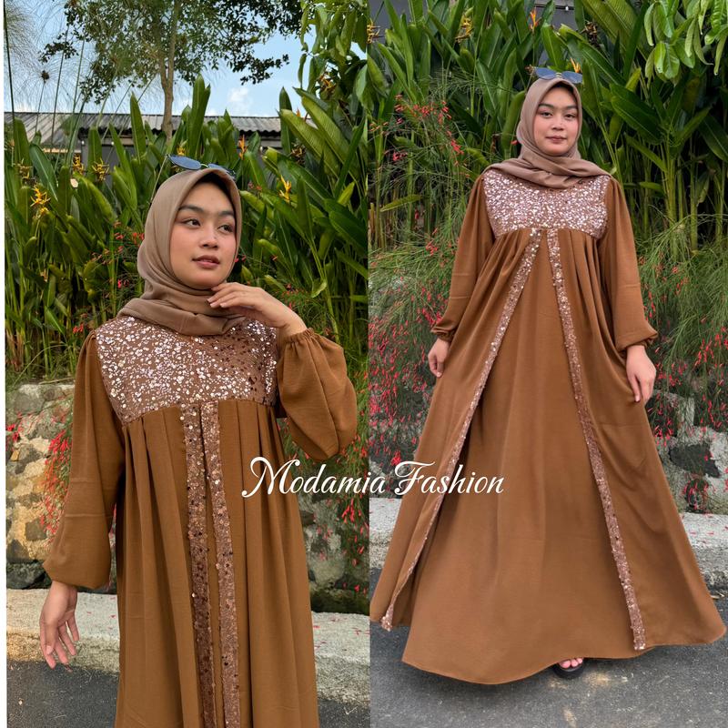 Zelindra Spangle Abaya Mewah Gamis Elegan Simple Wanita Baju Lebaran 2025 Model Baru by Modamia Fashion 8