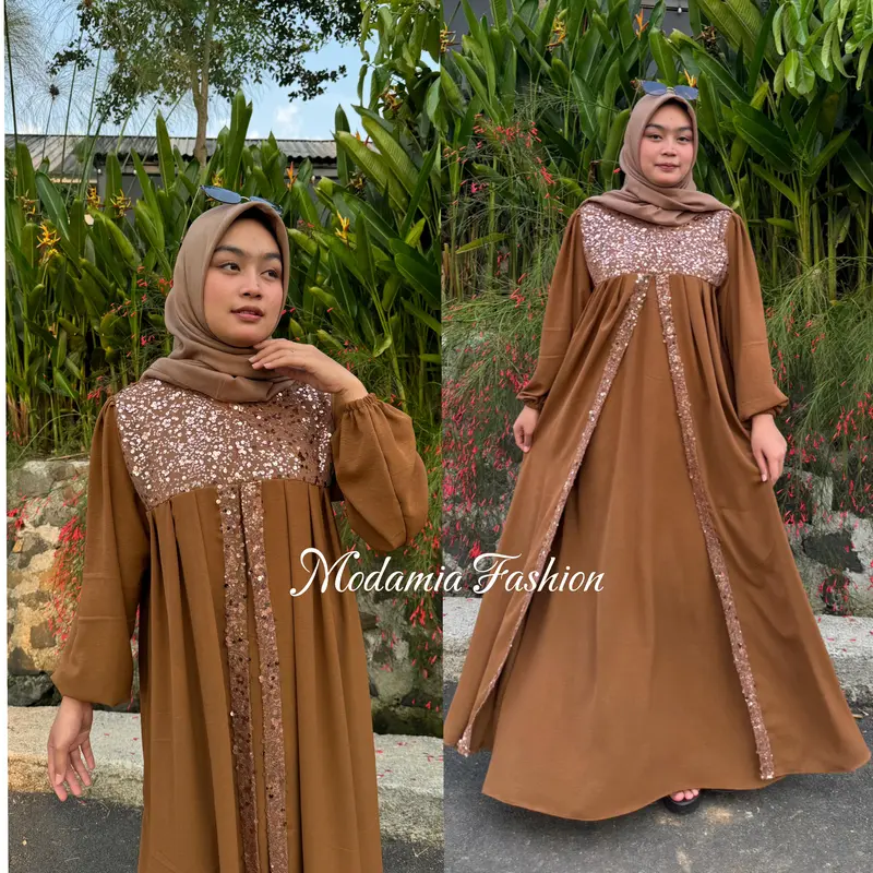 Zelindra Spangle Abaya Mewah Gamis Elegan Simple Wanita Baju Lebaran 2025 Model Baru by Modamia Fashion 8