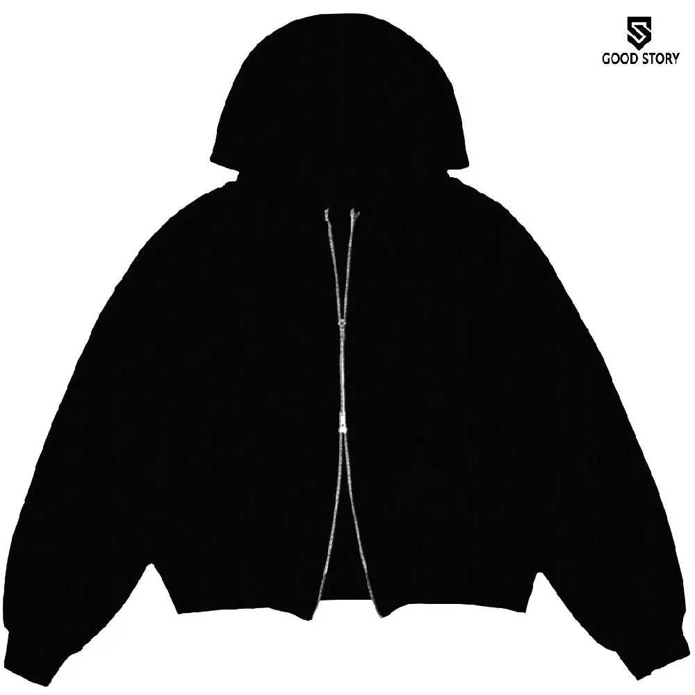 Double Zipper Boxy Polos Full Black Pria & Wanita Size M - XXL Bahan Fleece Tebal