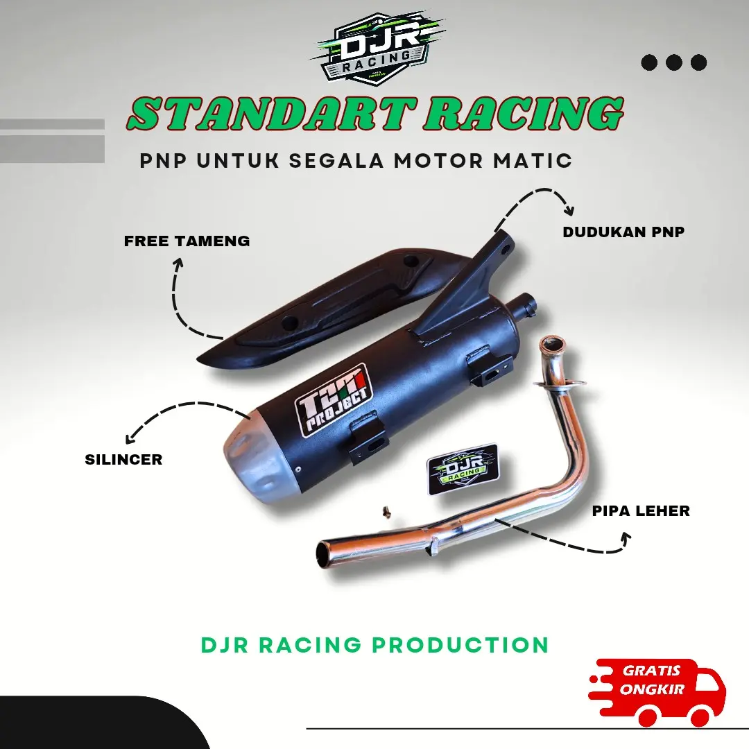 Knalpot Standar Racing suara bass adem TZM+Tameng untuk motor Beat, Vario, Scoopy, Genio, Spacy, Mio, Mio GT, Mio Soul, Fazzio, X-Ride, Mio 125, Mio M3