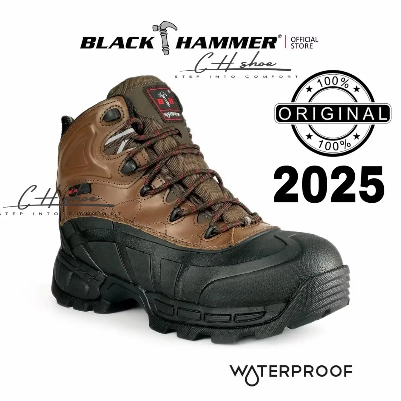 Black Hammer Men WATERPROOF Mid Cut with Shoelace Safety Shoe BHS201611  201611