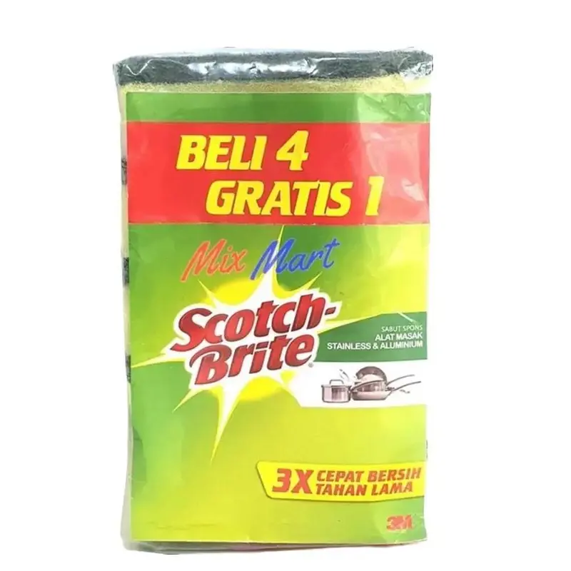 3M SCOTCH BRITE SABUT HIJAU SPONGE CUCI PIRING SPON KUNING ISI 5 PCS 0