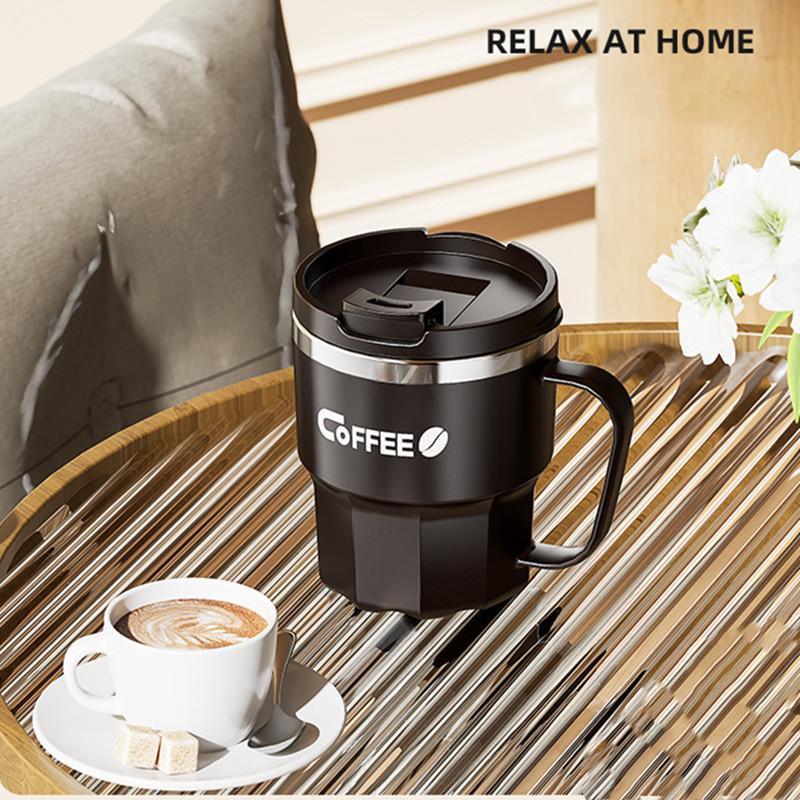 400 modern stainless steel coffee tumblers. With lid, creative design, perfect for office and home, perfect for bubble tea and breakfast with handles. 2
