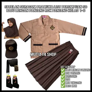 setelan seragam pramuka perempuan sekolah SD Siaga lengan panjang rok panjang pakaian seragam sekolah pramuka SD