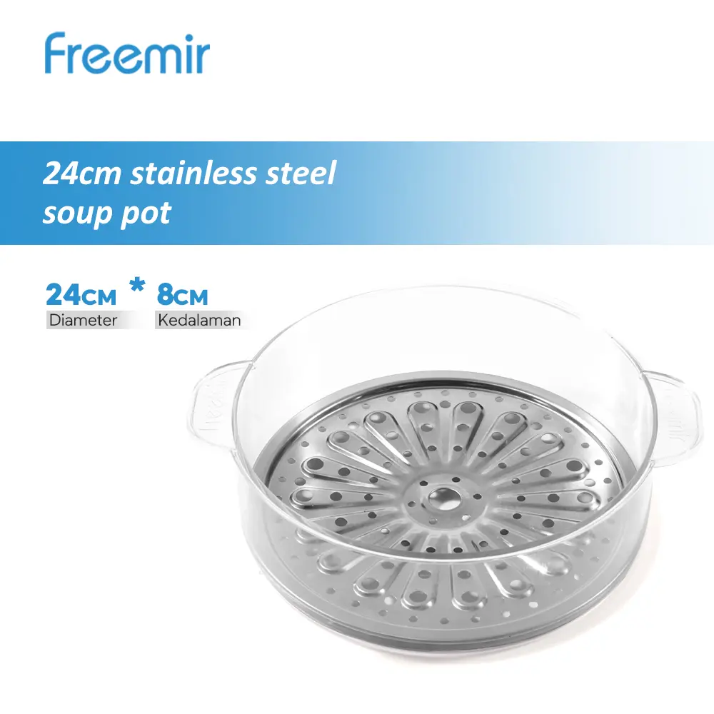 (MEGA SALE) freemir Kukusan Steamer Transparan 24cm Tatakan Stainless Food Grade Kukusan Bening Multifungsi Sebagai Food Storage Serbaguna Kitchenware