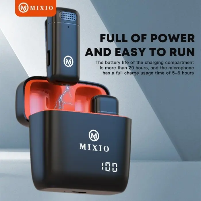 MIXIO W11 Mic Wireless Lavalier Microphone with Case Charger 3