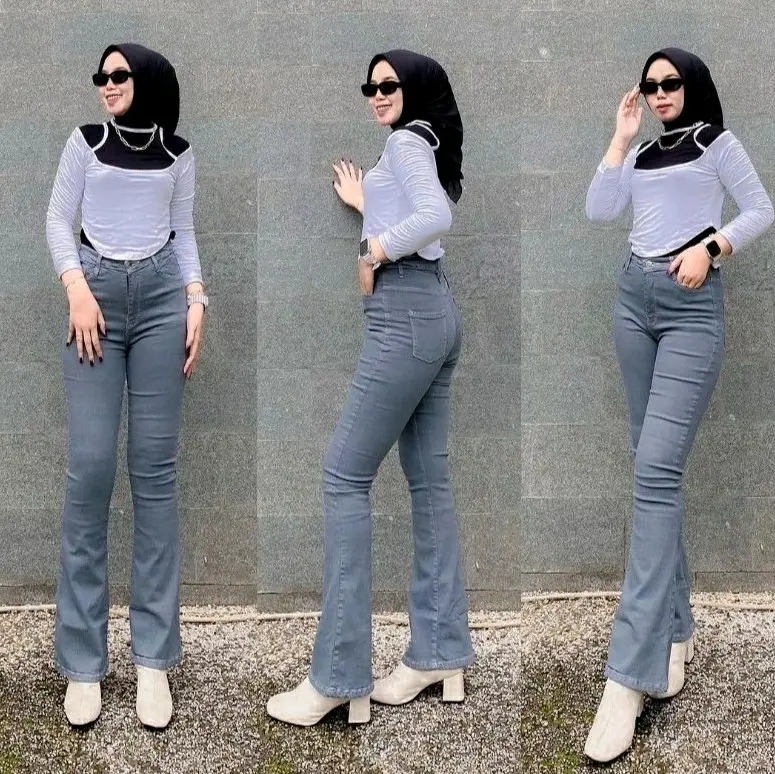 HW Cutbray Jeans Wanita - Celana Cutbray Strecht Kekinian - Cutbray Flared- Streetch Premium VOLL 10 Cewek Panjang Melar Hitam Putih