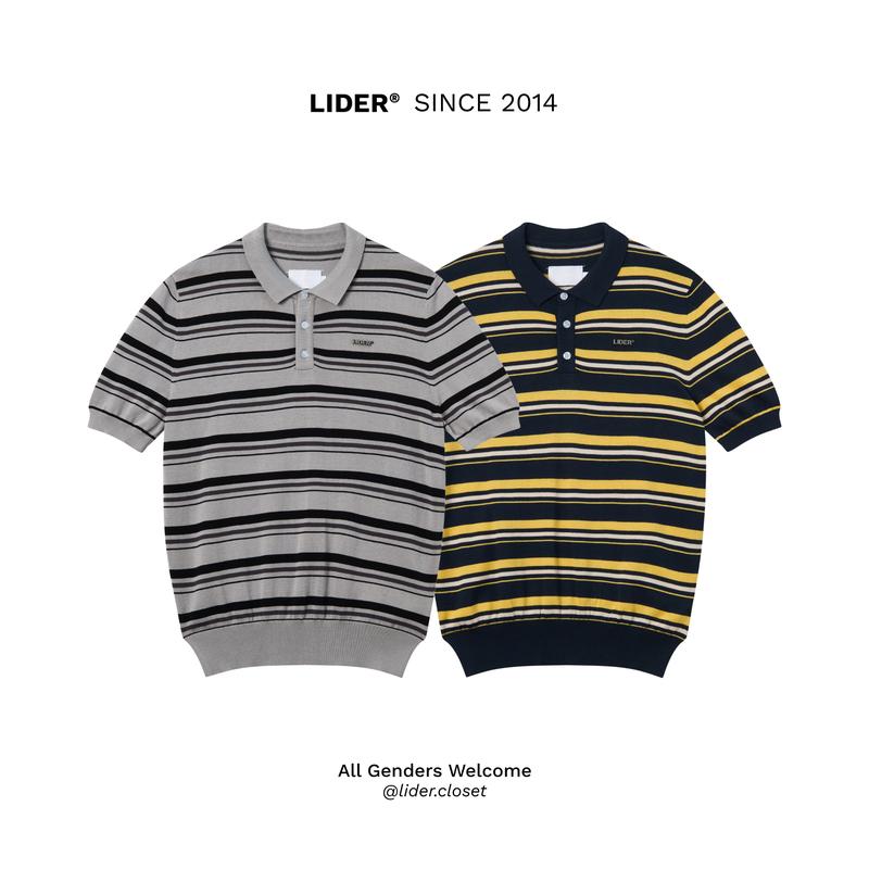 Áo Thun Polo Unisex Kẻ Sọc LIDER CAMPUS POLO SHIRT - Striped Grey/ Striped Honey