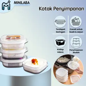 MINILABA Kotak Penyimpanan Kulkas Serbaguna Food Kontainer Dengan Saringan Kotak Penyimpanan Transparan Multifungsi