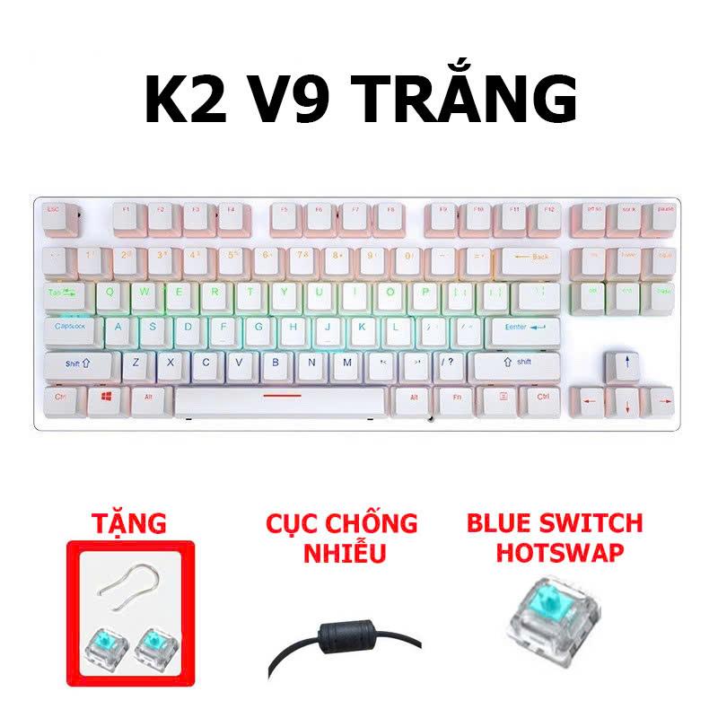 Bàn phím cơ K2 V9 Hotswap 87 phím, led đa điểm ánh sáng nhiều màu , cục chống nhiễu từ tính, có hotswap, keyboard gaming k2 phiên bản nâng cấp | BigBuy360 - bigbuy360.vn