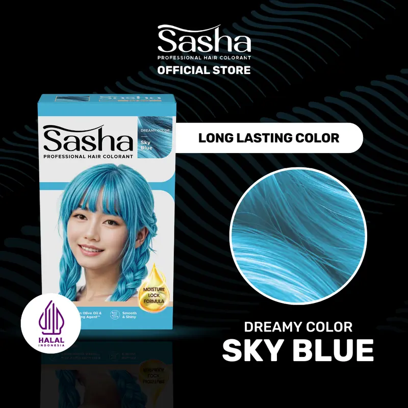 [BLEACHING + SKY BLUE] Sasha Bleaching 20gr + Hair Colorant Sky Blue 25gr | Cat Rambut Sasha Isi 2 pcs 1