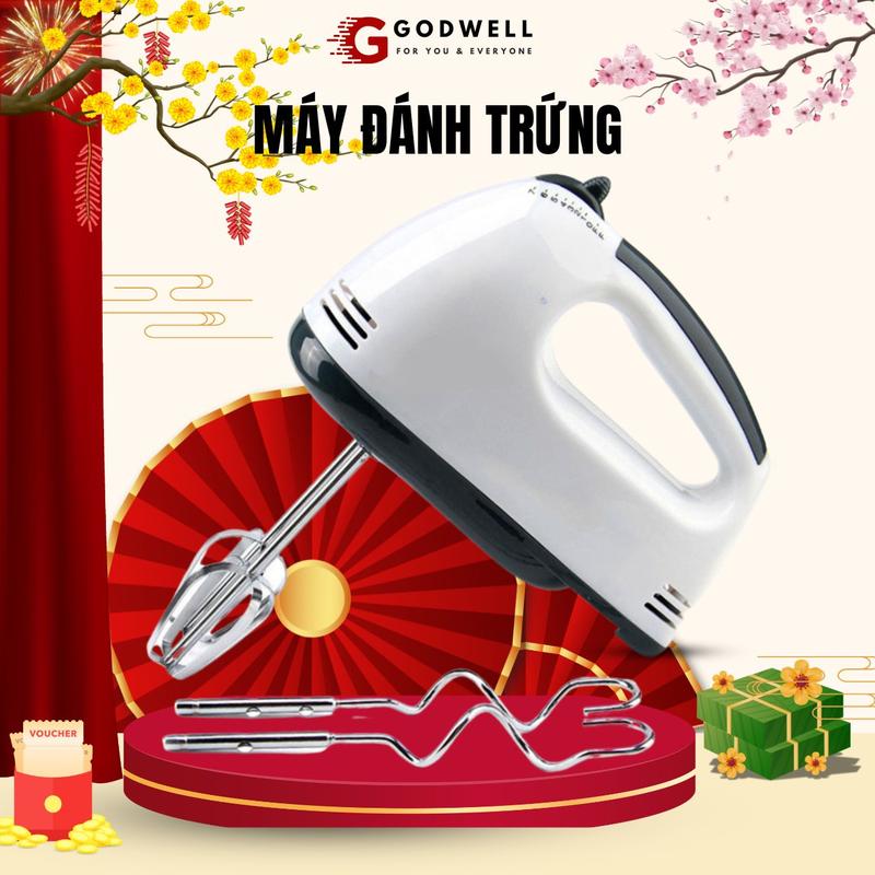 Máy Đánh Trứng Cầm Tay GODWELL 7 Tốc Độ 180W Tặng 4 Đầu Khuấy Chắc Chắn, Tiện…