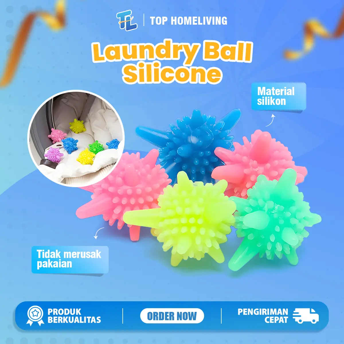 10PCS Bola Pembersih Pakaian Magic Laundry Ball Silicone Cuci Baju Bersih